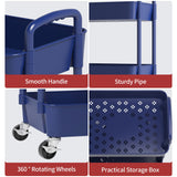 Sywhitta 3-Tier Plastic Rolling Utility Cart with Handle, Multi-Functional Storage Trolley for Office, Living Room, Kitchen, Movable Storage Organizer with Wheels, Blue Sywhitta