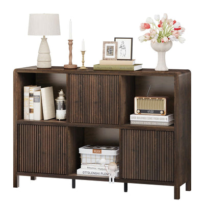 FATORRI 6 Cube Storage Organizer Book Shelf, Horizontal Bookshelf with 3 Doors, 3 Tier Wooden Bookcase for Living Room, Home Office (Dark Walnut)