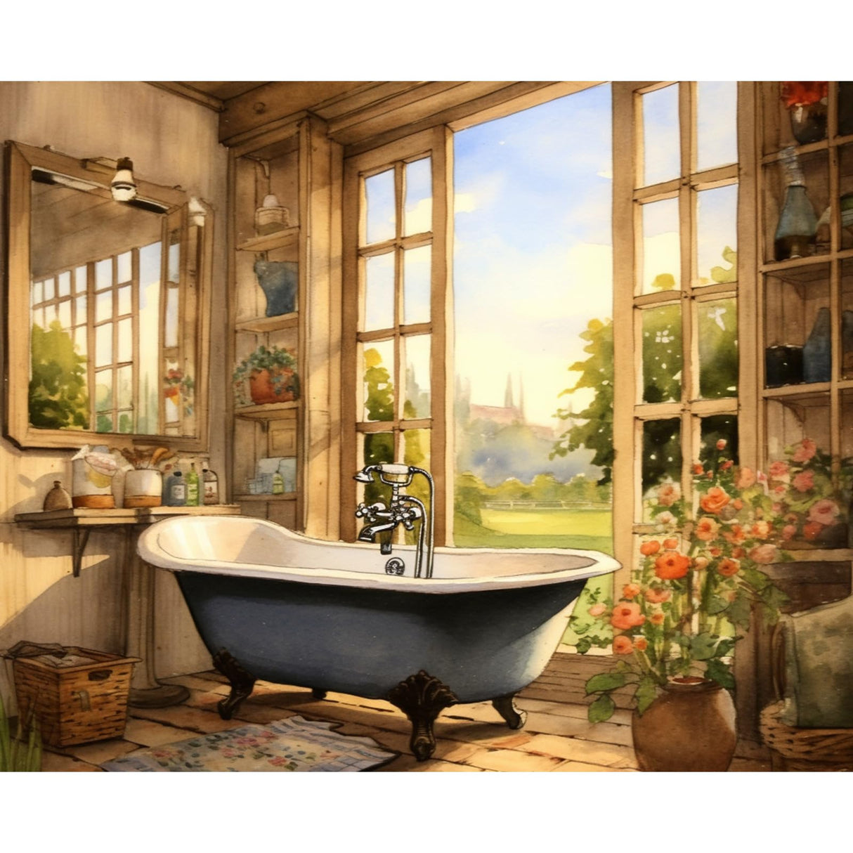 Tucocoo Bathroom Scenery Paint by Numbers Kits 16x20 inch Canvas DIY Digital Oil Painting for Adults with Brushes and Acrylic Pigment - Bathtub Rustic Style for Home Decor Gifts (Without Frame) Tucocoo