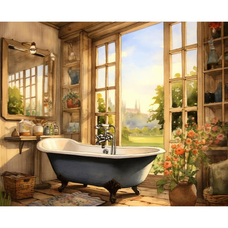 Tucocoo Bathroom Scenery Paint by Numbers Kits 16x20 inch Canvas DIY Digital Oil Painting for Adults with Brushes and Acrylic Pigment - Bathtub Rustic Style for Home Decor Gifts (Without Frame) Tucocoo