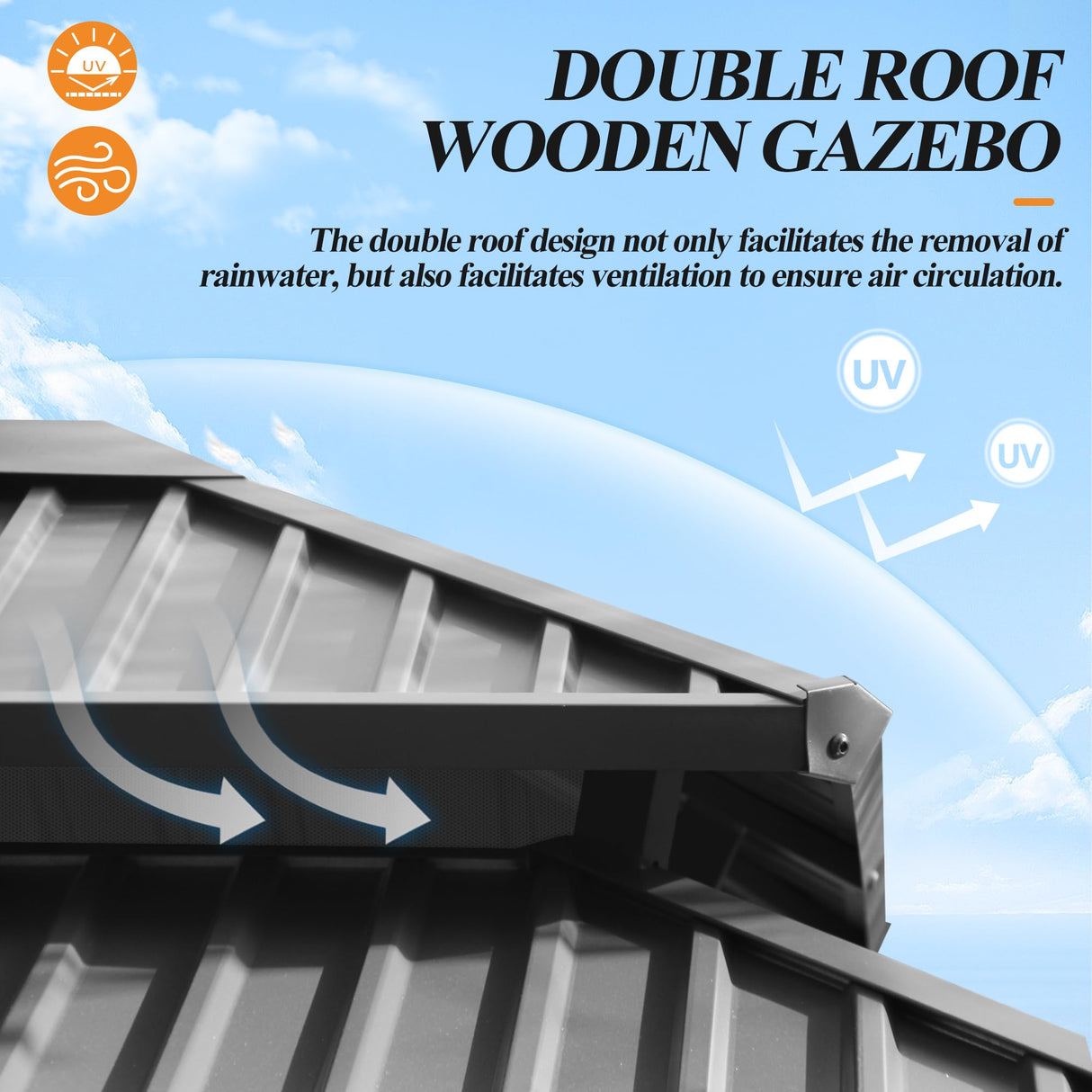 13’x15’ Outdoor Wooden Gazebo - Patio Galvanized Steel Gazebos with Double Vented Roof, Heavy-Duty Cedar Wood Gazebo for Garden, Lawn, Poolside, Backyard Deck GARTOO