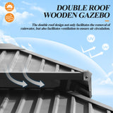 13’x15’ Outdoor Wooden Gazebo - Patio Galvanized Steel Gazebos with Double Vented Roof, Heavy-Duty Cedar Wood Gazebo for Garden, Lawn, Poolside, Backyard Deck GARTOO