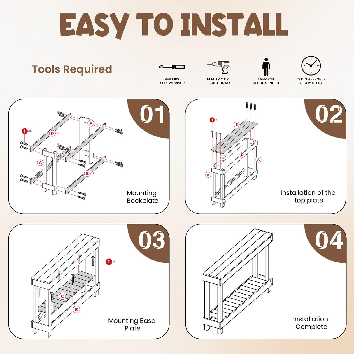 SMARTSTANDARD 46-Inch Long Console Table, Farmhouse Console Sofa Table, Solid Wood Entryway Table for Hallway, Living Room, Entrance, 2 Tiers, Easy Assembly, Natural Brown SMARTSTANDARD