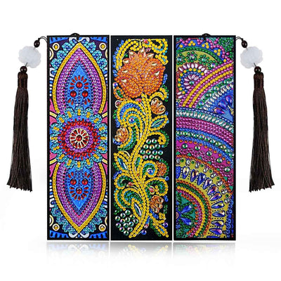 3 Pieces 5D Diamond Art Bookmark Kits for DIY Craft Diamond Art Dotz Bookmarks with Tassel for Beginner Kids Adults Women Book Lovers Rhinestones Beaded Leather Corner Bookmark Christmas Supplies