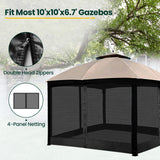 OLILAWN Gazebo Universal Replacement Mosquito Netting, 10' x 10' Outdoor Canopy Net Screen 4-Panel Sidewall Curtain, with Zippers, Easy to Install, Fit for Most Gazebo 10x10 Canopy, Black OLILAWN