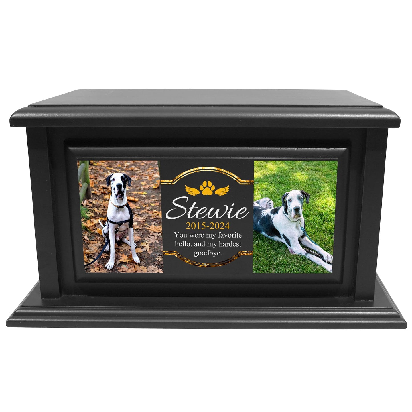 250lbs Personalized Pet Urns Made of Solid Pine Wood, Custom Urn Box for Dog Ashes, Large Burial and Cremation Urns for Dog Memorial, Black Wood Color (Design 1) - WoodArtSupply