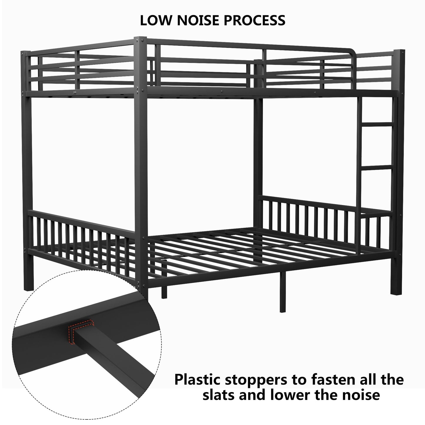 mikibama Queen Over Queen Bunk,Metal Heavy Duty Bunk Beds for Adults,Queen Bunk Bed with Built-in Ladder,Industrial Bunkbeds for Kids,Adult,Small Spaces,Space Saving. (Black, Queen Over Queen)