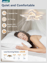 LEDIARY Flower Ceiling Fans with Lights, Small 27 Inch Modern Low Profile Ceiling Fan, Dimmable LED Ceiling Light Fixture, Flush Mount Ceiling Fans with Remote for Bedroom, Kitchen, Indoor-White LEDIARY