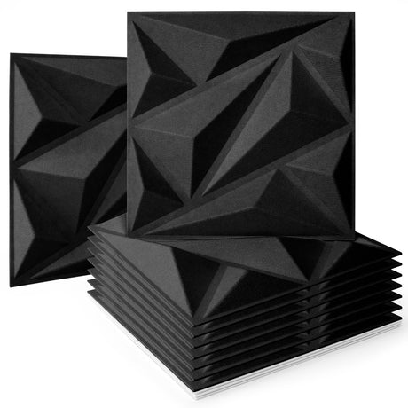 Art3dwallpanels Acoustic Panels with Tape 20 Pack Soundproof Wall Panels Acoustic Foam Sound Dampening, 3D Sound Absorbing, 12" X 12", Black Art3dwallpanels