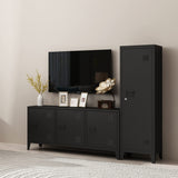 MIOCASA TV Stand Metal TV Table with Storage Steel 3 Door Locker Cabinet for Living Room (Black) MIOCASA