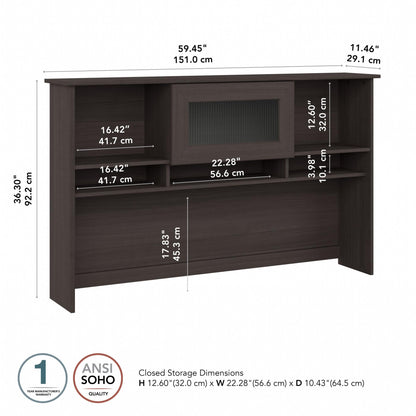 Bush Furniture Cabot 60W Desk Hutch with Shelves and Cabinet in Heather Gray - WoodArtSupply