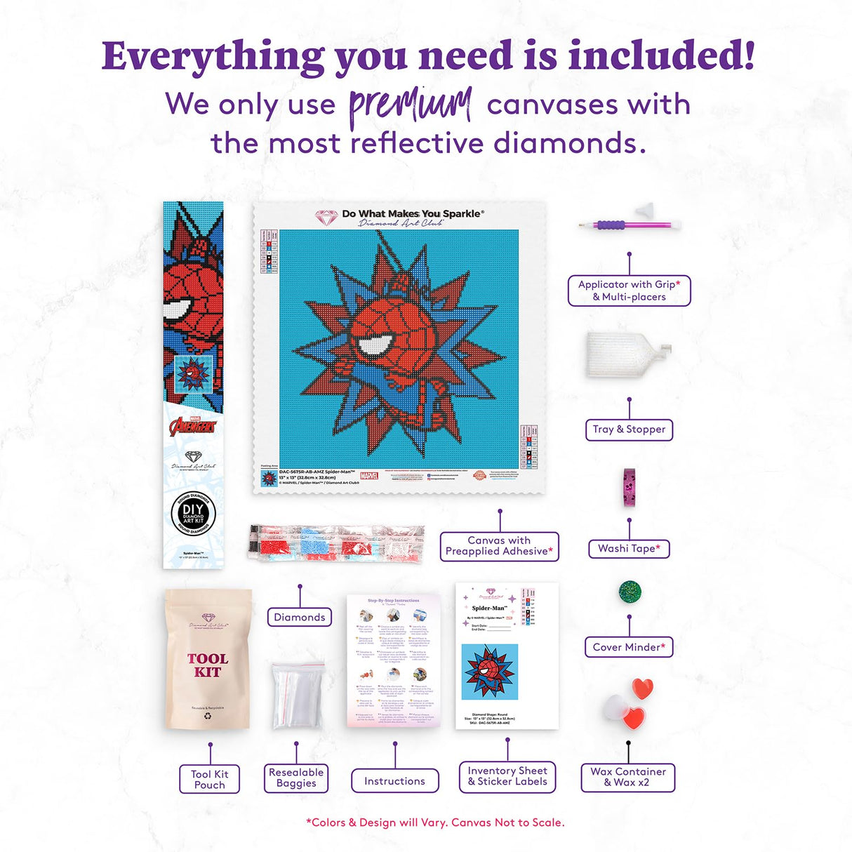 DIAMOND ART CLUB Spider-Man Canvas Diamond Painting Kit, Superhero Diamond Canvas, Round 5D Diamond Art for Adults and All Ages, 13" x 13" (32.8 x 32.8 cm) DIAMOND ART CLUB