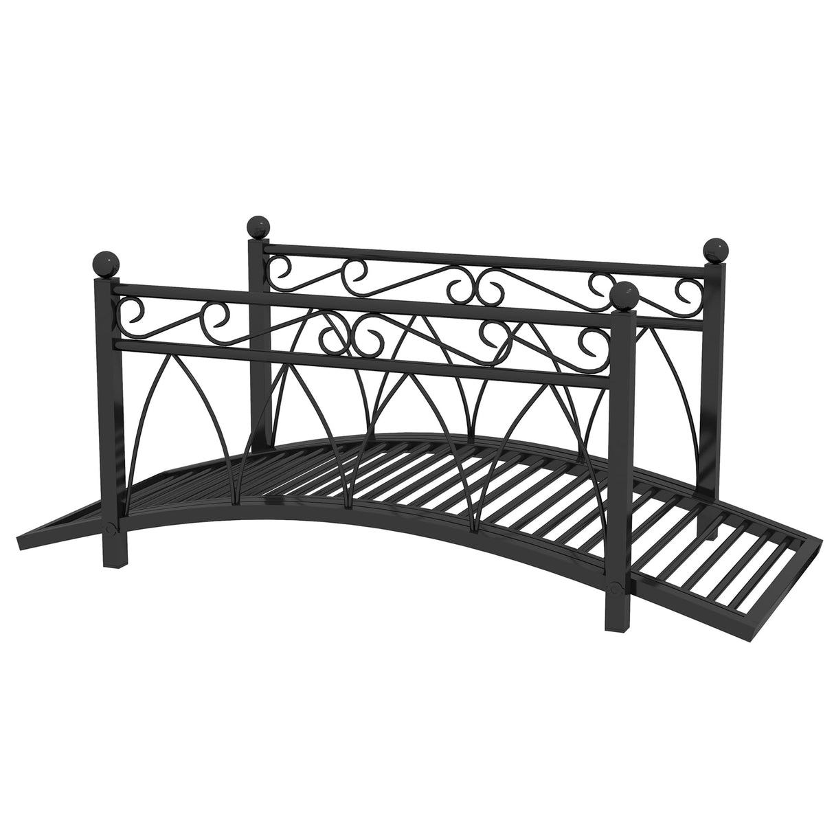 Outsunny 3.3' Metal Arch Zen Garden Bridge with Safety Siderails, Decorative Footbridge, Delicate Scrollwork & Corner Spheres for Stream, Fish Pond, Black Outsunny