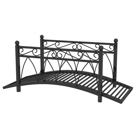Outsunny 3.3' Metal Arch Zen Garden Bridge with Safety Siderails, Decorative Footbridge, Delicate Scrollwork & Corner Spheres for Stream, Fish Pond, Black Outsunny