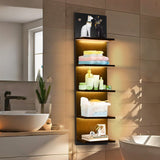 5 Tier White Floating Shelves with Light LED Wall Mount Vertical Lack Shelf with LED Wall Decor Shelves for Bedroom Living Rooms Bathroom Book Gaming Shelves Black BEARUT