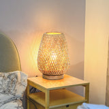 Rattan Table Lamp, Stepless Dimmable Small Beside Lamp, Vintage Wicker Wooden Nightstand Lamp, Boho Bamboo Woven End Table Lamp for Bedroom Living Room Desk Kids Room, 2700K T45 LED Bulb Included Brightever