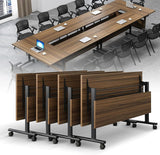 AKSOUDEW Conference Table, Folding Conference Room Tables with Flip-Top Design, with Caster Rectangular Modular Conference Room Table, for Office Conference Room Training Room (4Pcs 180cm/70.9in) AKSOUDEW