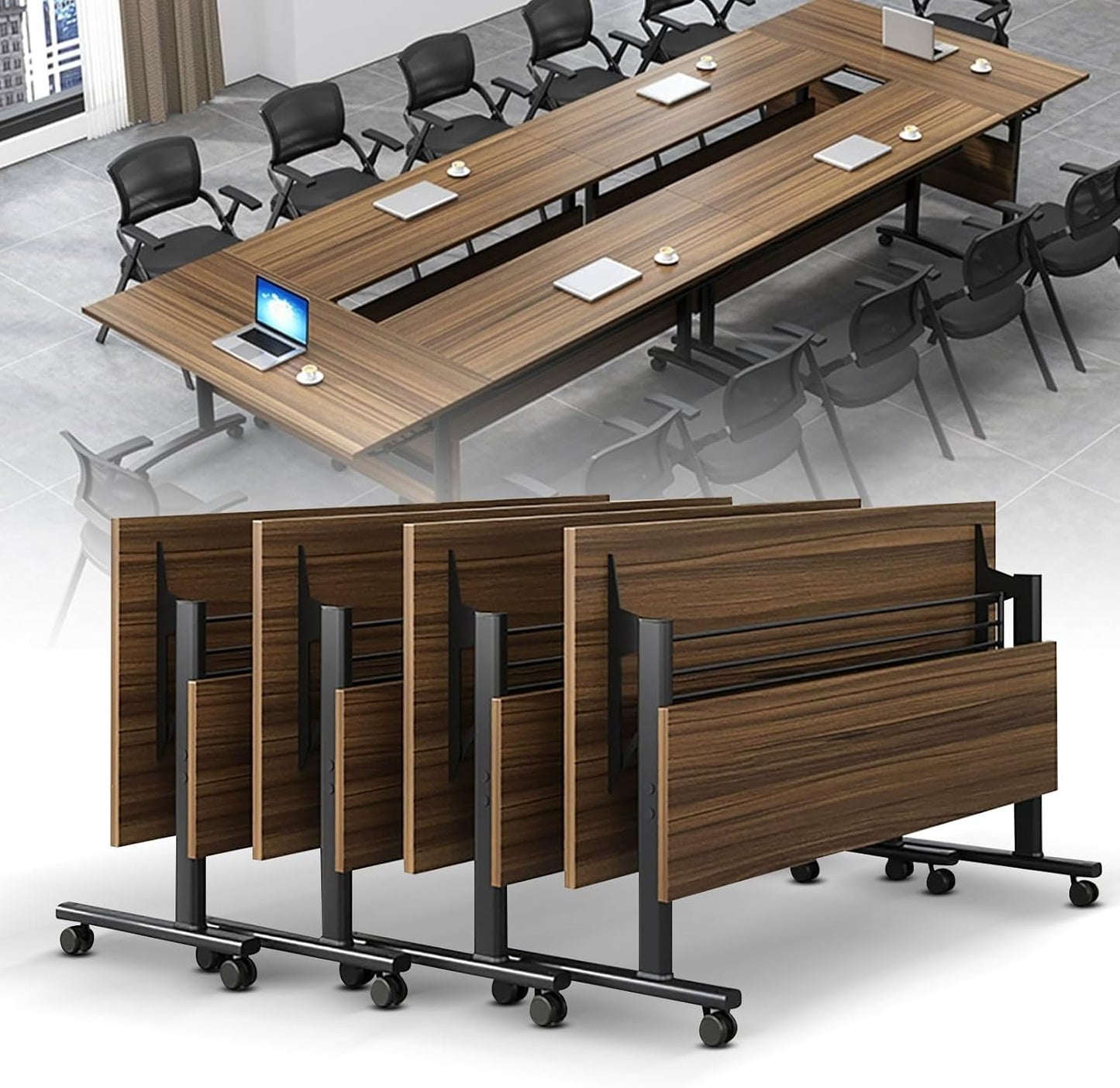 AKSOUDEW Conference Table, Folding Conference Room Tables with Flip-Top Design, with Caster Rectangular Modular Conference Room Table, for Office Conference Room Training Room (4Pcs 120cm/47i - WoodArtSupply