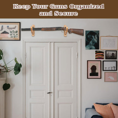 SCUNDA Wall Mount Gun Rack, Gun Rack for Wall, Wood Gun Rack for Shotguns, Rifles, Indoor Gun Wall Hanger for Home Office Storage Display, 2 Pack (Light Brown) SCUNDA