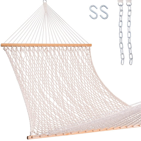 Lazy Daze Hammocks 12FT Double Rope Hammocks, 2 Person Hand Woven Cotton Hammock with Spreader Bar for Outdoor, Indoor, Patio, Poolside, FIT 13-15 Foot Stand, Max 450 Lbs, Natural, 141 x 57 inches Lazy Daze Hammocks