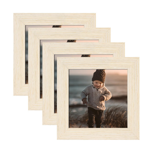 KINLINK 4x4 Picture Frames Natural Wood Frames with Acrylic Plexiglass, Tabletop and Wall Mounting Display Square Frame, Set of 4 - WoodArtSupply