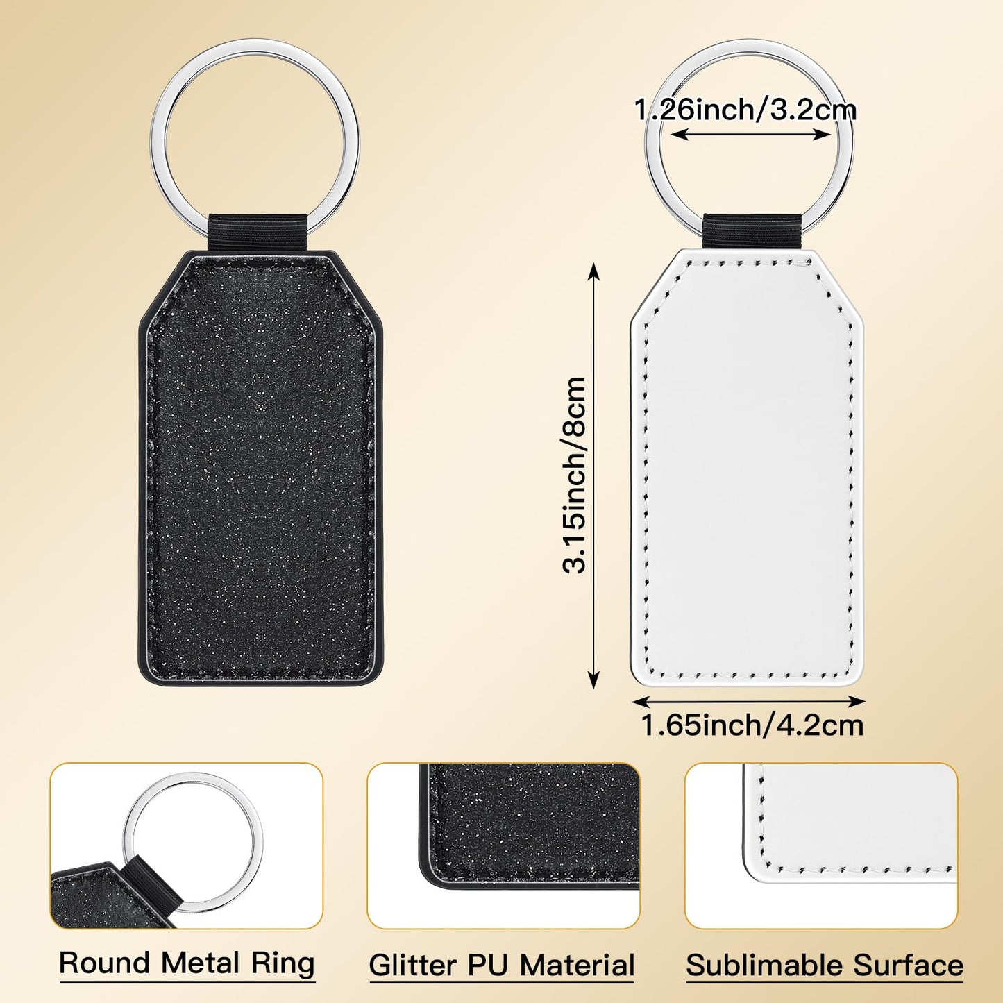 Talltalk 20 Pcs Leather Keychain Blanks Bulk Sublimation Keychain Blank PU Leather Glitter Heat Transfer Keyring(Black)