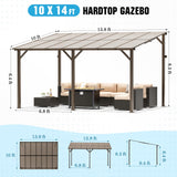 Brightpeak 10’ x 14’ Gazebo, Outdoor Large Wall Mounted Gazebo Pergola with Sloped Roof, Patio Heavy Duty Lean to Awnings for Backyard, Deck, Porch Brightpeak