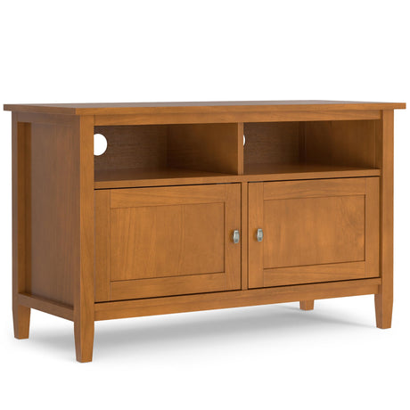 SIMPLIHOME Warm Shaker Solid Wood 42 inch Wide Transitional TV Media Stand in Light Golden Brown for TVs up to 43 inches for The Living Room and Entertainment Center SIMPLIHOME