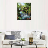 Tropical Frorest Waterfall Paint by Number for Adults Beginner,DIY Oil Painting Kits on Canvas with Brushes and Acrylic Pigment Abandoned Wooden House,Bridge Pictures Gifts 16x20 inch (Frameless) Tucocoo