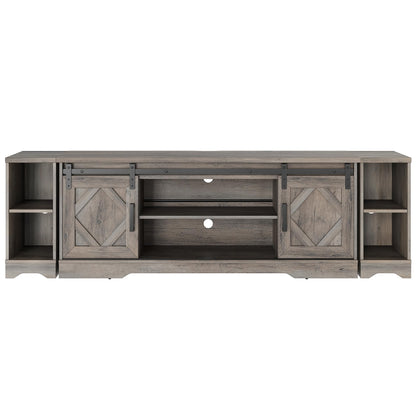 WAMPAT Modern Farmhouse TV Stand for up to 85" TVs Wood Entertainment Center with Open Storage for Living Room,Rustic Grey