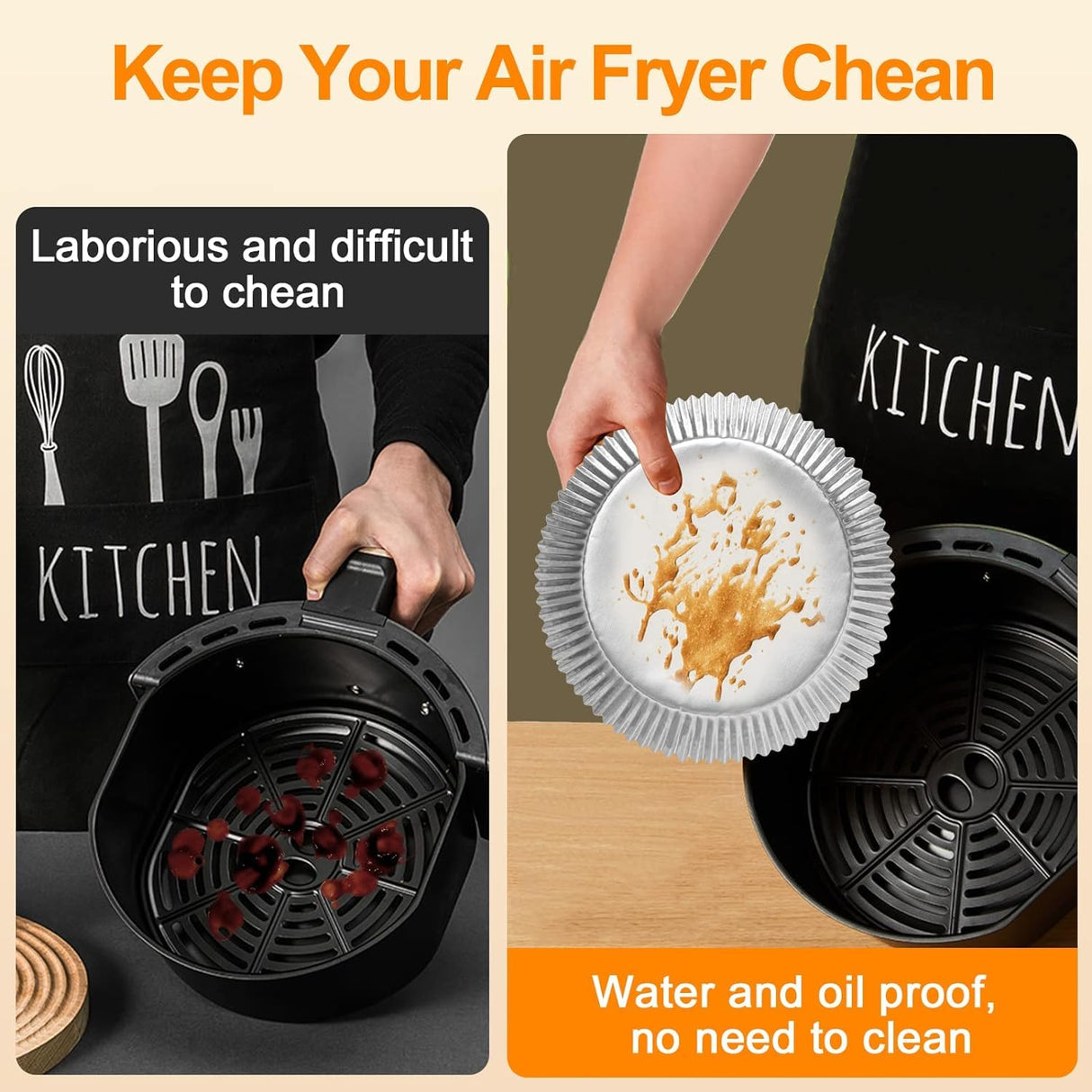 100 PCS Aluminum Foil Air Fryer Liners, Non-stick Air Fryer Disposable Paper Liner, Oil-proof Water-proof Air Fryer Sheets, Food Grade Aluminum Foil for Baking, Frying, Grilling, Roasting Microwave Tonmom