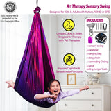 Sensory Swing for Kids & Adults Holds up to 300lbs Indoor & Outdoor Double Layer Therapy Cuddle Swing with 360° Swivel Hanger Kit for Calming, Effect for Autism, ADHD or SPD. (Galaxy Purple) Yatoco