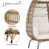 Dkelincs Wicker Egg Chair Indoor Outdoor Lounge Chair Patio Reading Chair Oversized Rattan Egg Chair for Patio, Backyard, Garden, Living Room w/ 4 Cushions Steel Frame, 352lb Capacity(White) Dkelincs