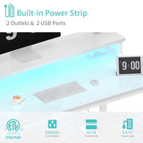 Lufeiya White Computer Desk with LED Lights and Power Outlets, 40 Inch Home Office Desks with Monitor Stand, Teen Writing Study Table Gaming Desk with Charging Station, White Lufeiya