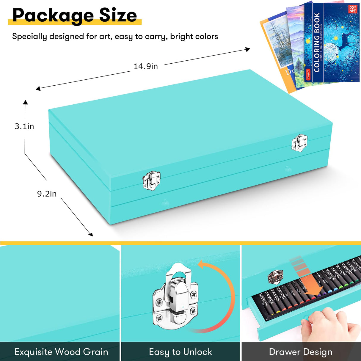 iBayam Art Supplies, 150-Pack Deluxe Wooden Art Set Crafts Drawing Painting Kit with 1 Coloring Book, 2 Sketch Pads, Creative Gift Box for Adults Artist Beginners Kids Girls Boys iBayam