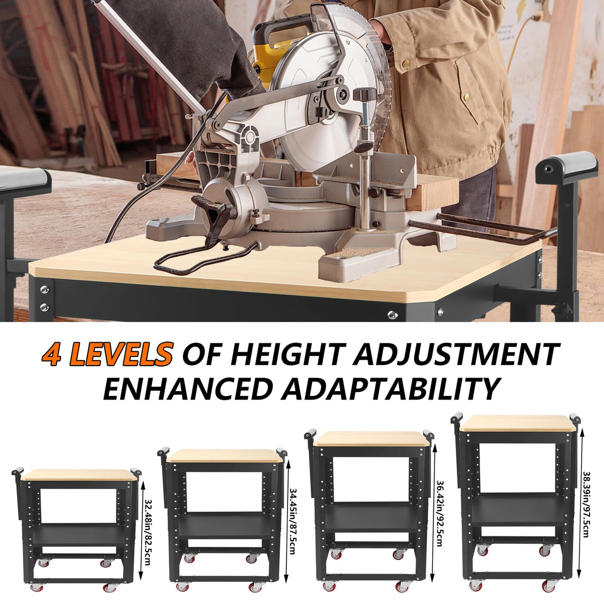 SGOLAN Rolling Planer Stand,550 lbs Load Capacity Tool Stand with Wheels, Height Adjustable Miter Saw Planer Table with Extension Rollers, for Most Planers, Saws, Bench-top Machines, Power Tools SGOLAN