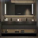 TIZAZO Double Floating Vanity Cabinet Sink - LED Defogging Smart Mirror Cabinet | Wall - Mounted Wood Vanity with Open Shelf & 3 Drawers (50'') TIZAZO