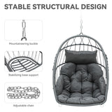 YITAHOME Hanging Egg Chair, Patio Wicker Hammock Egg Chair Basket Swing with Cushion, Outdoor 330lbs Rattan Outdoor Swing for Balcony Garden Bedroom, Gray (Stand not Included) YITAHOME