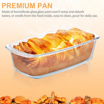 M MCIRCO 6-Piece Glass Loaf Pan with Lids Set, Meatloaf Pan With Airtight Lids, Loaf Pan For Bread, Cake, Pastries, Easy Grip, Fridge-to-Oven (1800ML/1.9Qt/ 7.2 Cups)