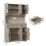 FACBOTALL Tall Kitchen Pantry Cabinet, Kitchen Cabinets with Countertop, Farmhouse Kitchen Pantry Storage Cabinet with Doors and Adjustable Shelves, Kitchen Hutch for Kitchen,Wash Gray FACBOTALL