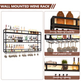 Wall Mounted Wine Rack, 3 Tier Wine Glass Holder with LED Light, Large Wall Mounted Shelves with Hanging Wine Racks Bottle Display Shelf, for Home Bar Cafe Restaurant (39.4 * 9.8 * 35.4 inch) Generic