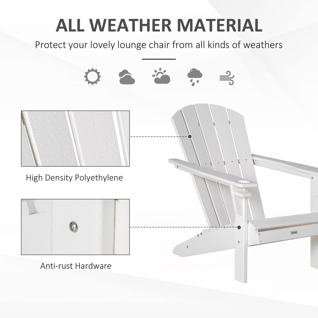 Outsunny Adirondack Chair with Cup Holder, All Weather Patio Chair HDPE Lounger, Fire Pit Seating High Back and Wide Seat for Outdoor, Backyard, Garden, Deck, Lawn, White Outsunny