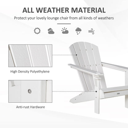 Outsunny Adirondack Chair with Cup Holder, All Weather Patio Chair HDPE Lounger, Fire Pit Seating High Back and Wide Seat for Outdoor, Backyard, Garden, Deck, Lawn, White - WoodArtSupply