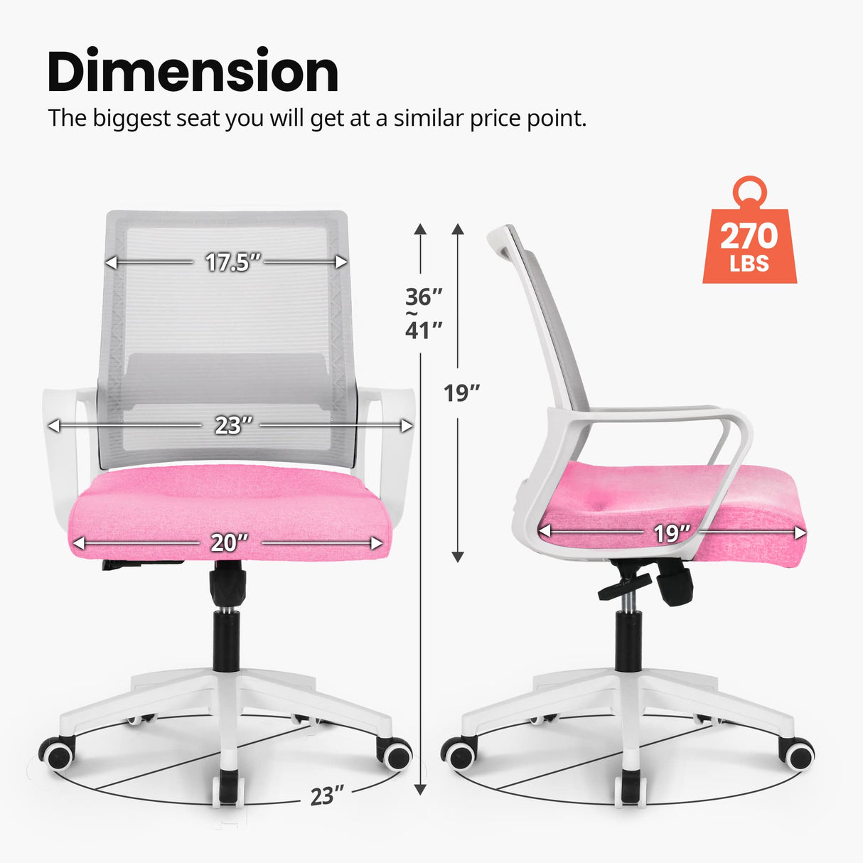 NEO CHAIR Office Desk Chair Ergonomic Mid Back Mesh with Lumbar Support Comfy Cushion Swivel Adjustable Height Gaming Chairs for Home Office (Pink) NEO CHAIR