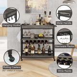 BON AUGURE Bar Cart, Home Bar Serving Cart on Wheels, Mobile 3 Tier Liquor Beverage Cart with Wine Rack and Glass Holder, Grey Oak BON AUGURE