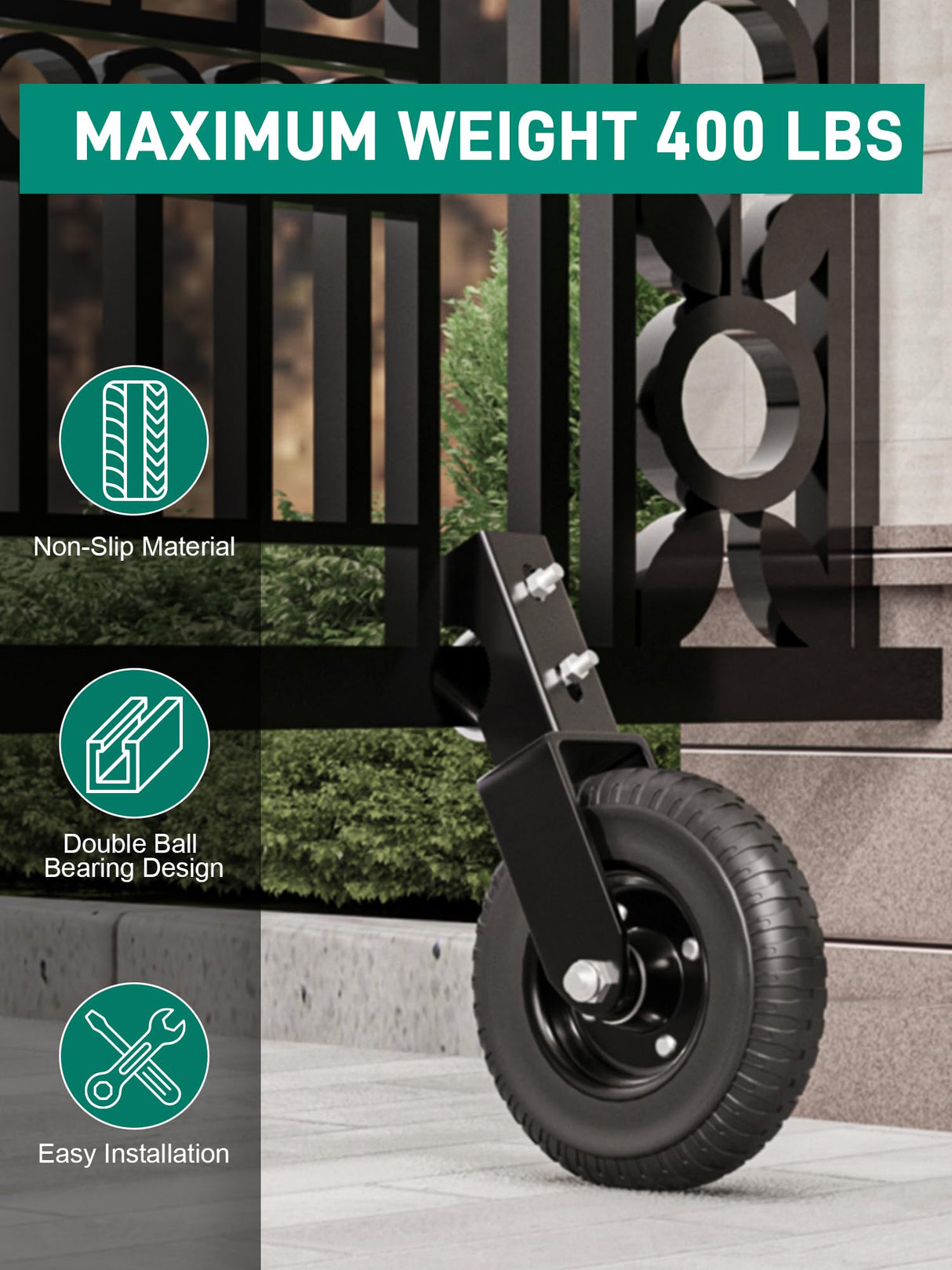 DOZAWA Gate Wheel for Metal Tube Gate, 8" Heavy Duty Casters for Metal Swing Gates 400lbs Capacity, Under Mount Sliding Gate Rollers for Farm Fence - 1 Pack DOZAWA