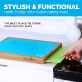 Bamboo Wood Cutting Board Set, Bamboo with 6 Color Coded Flexible Plastic Chopping Mats with Food Icons, Wooden Cutting Boards For Kitchen, Wooden Chopping Board Set Non Toxic Dishwasher Safe Cooler Kitchen