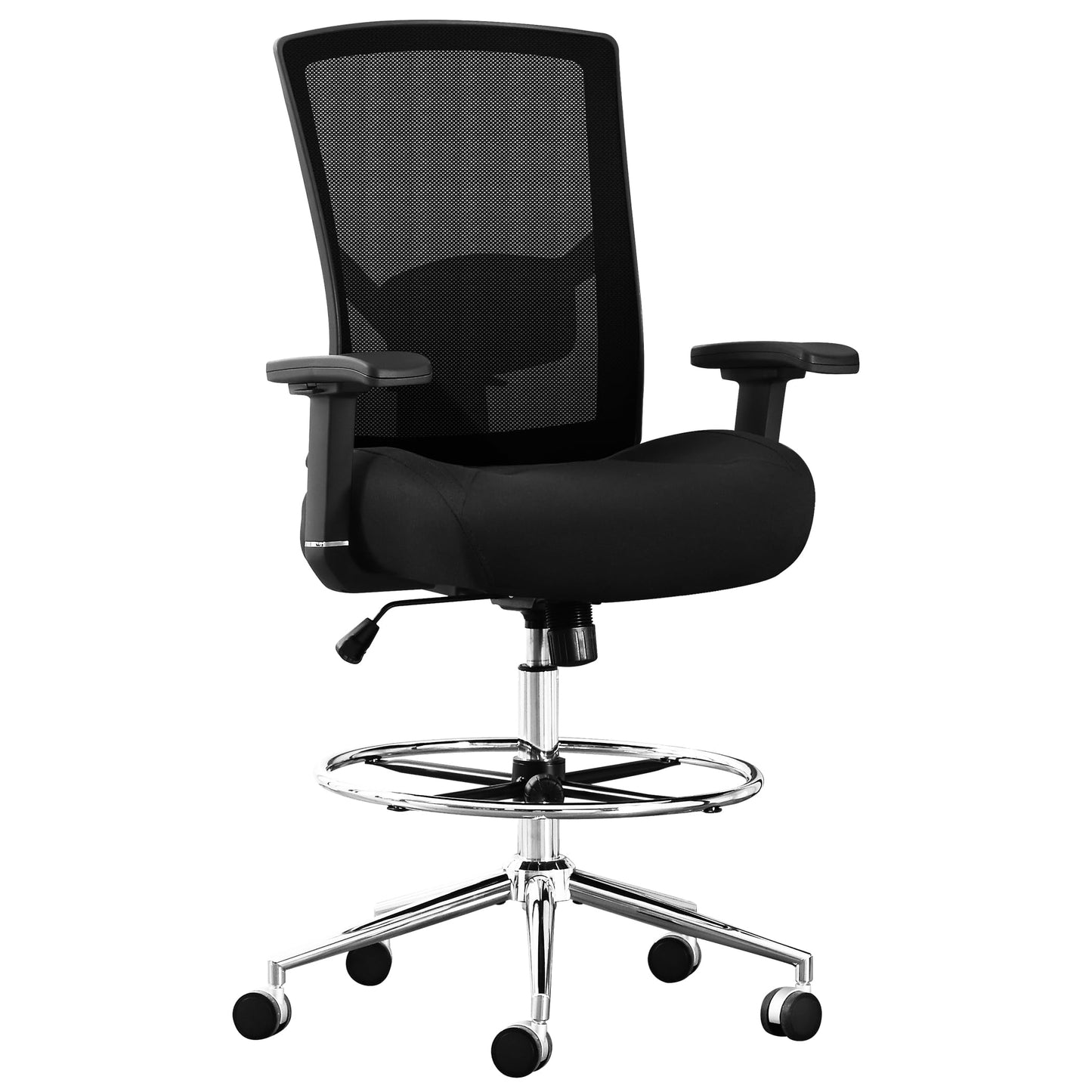 Big and Tall Drafting Chair 400 lbs, Extra Wide 21 inch Cushion, Ergonomic Standing Desk Chair Drafting Office Chair with Pressure Locking Casters, Adjustable Lumbar Support, 4D Arms - WoodArtSupply