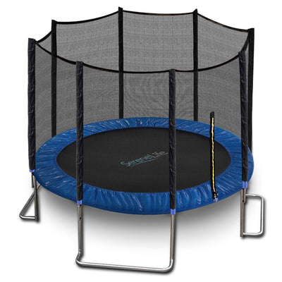 SereneLife 12FT Trampoline Outdoor – Heavy-Duty Backyard Trampoline for Kids and Adults with Wide Jumping Surface, Stable L-Shaped Legs, Safety Net, ASTM Approved, Supports 264 lbs., 144 x 106 IN