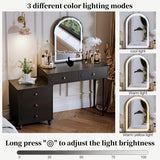 YYJ Vanity Desk with Mirror and Lights,Makeup Vanity with Power Outlet and Adjustable Cabinet,Modern Makeup Table with 3 Drawers for Bedroom Makeup Room,Writing Desk Dark YYJ